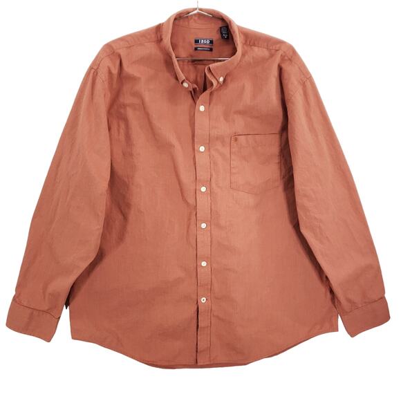 IZOD Shirt Men Extra Large Orange White Pinstripe Premium Essentials Button Down - Picture 1 of 11